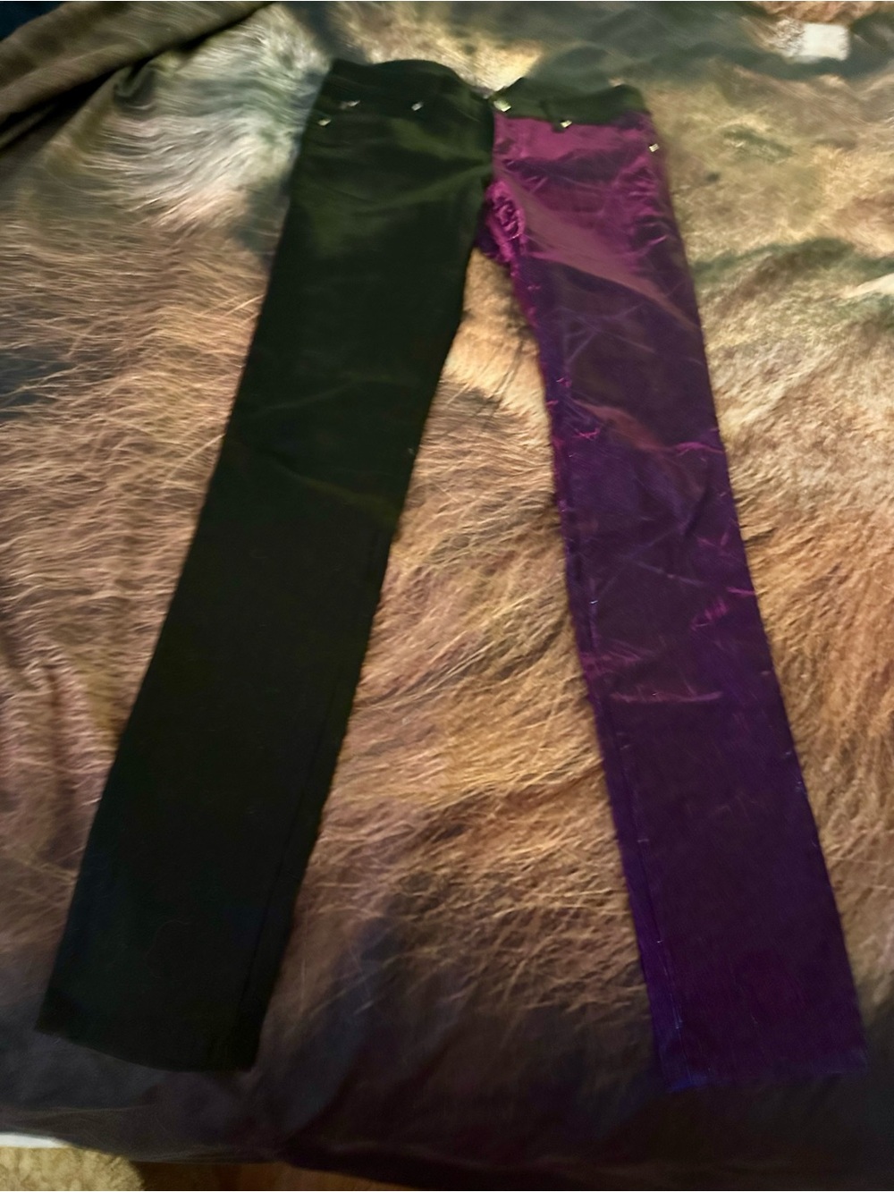 Two-Tone Black and Deep Purple and blue  reflective jeans. Tripp